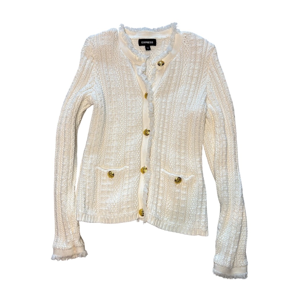 Express Cream Cotton Blend Cardigan Gold Buttons Sz SMALL